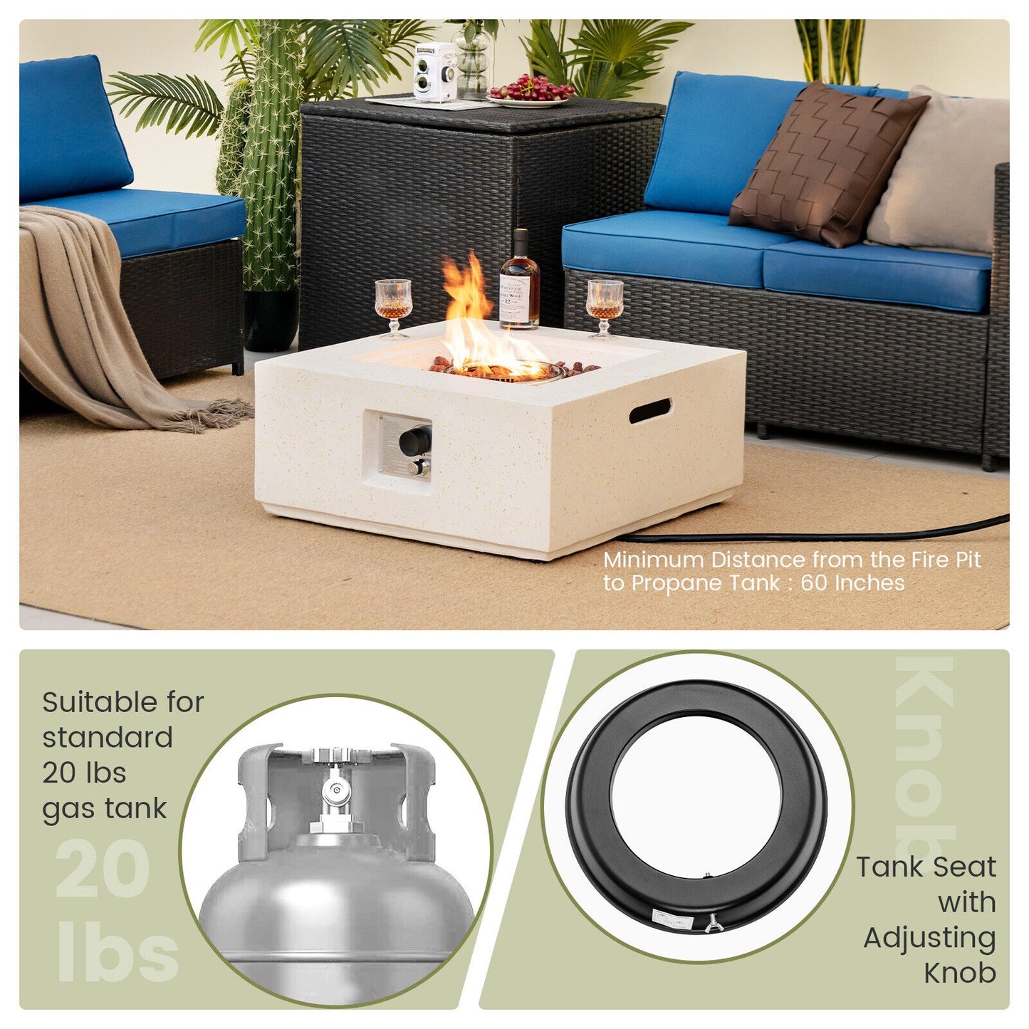 28 Inch 40000 BTU Square Propane Fire Pit, With PVC Cover, White Fire Pits at Gallery Canada