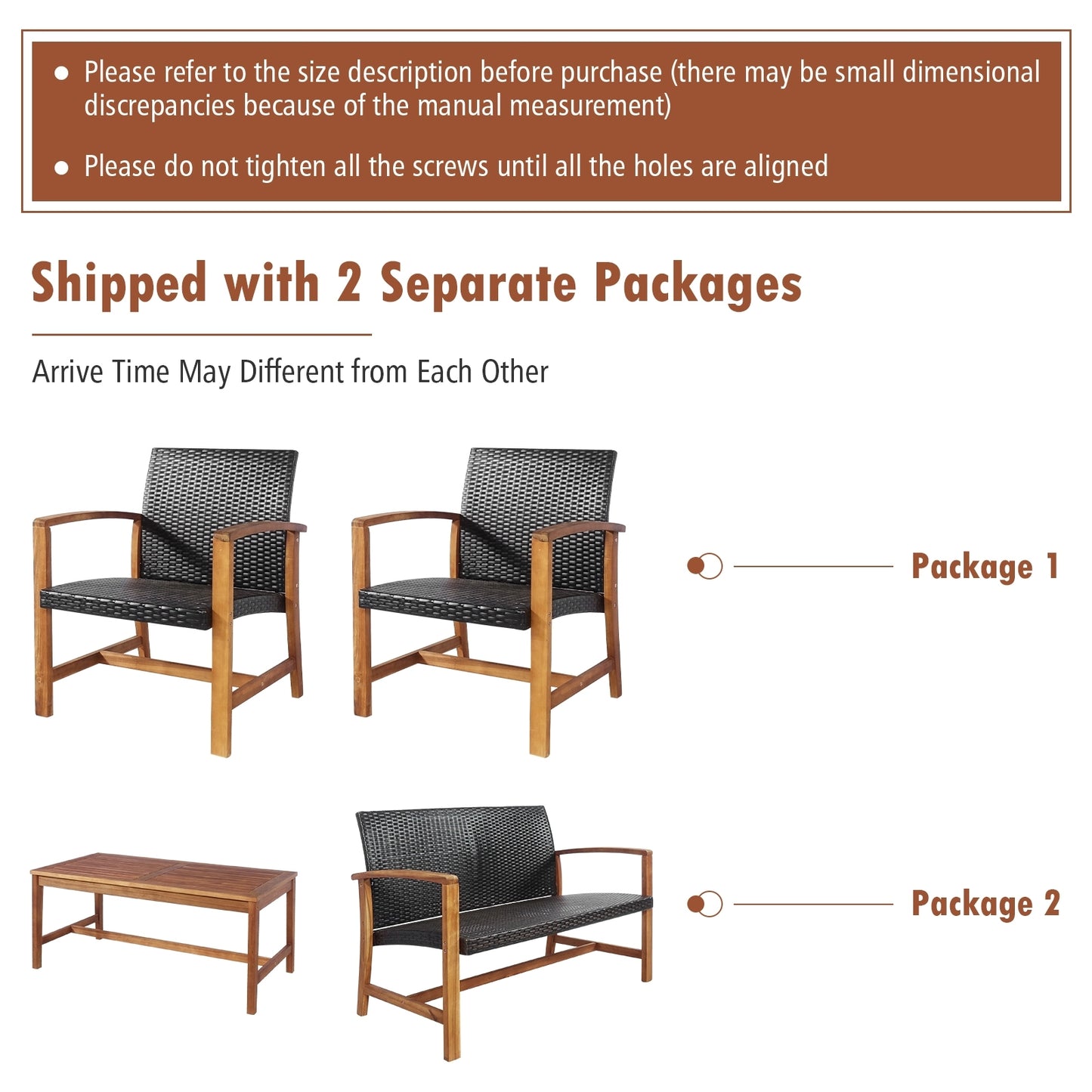 4 Pieces PE Rattan Patio Furniture Set with Acacia Wood Patio Conversation Sets at Gallery Canada