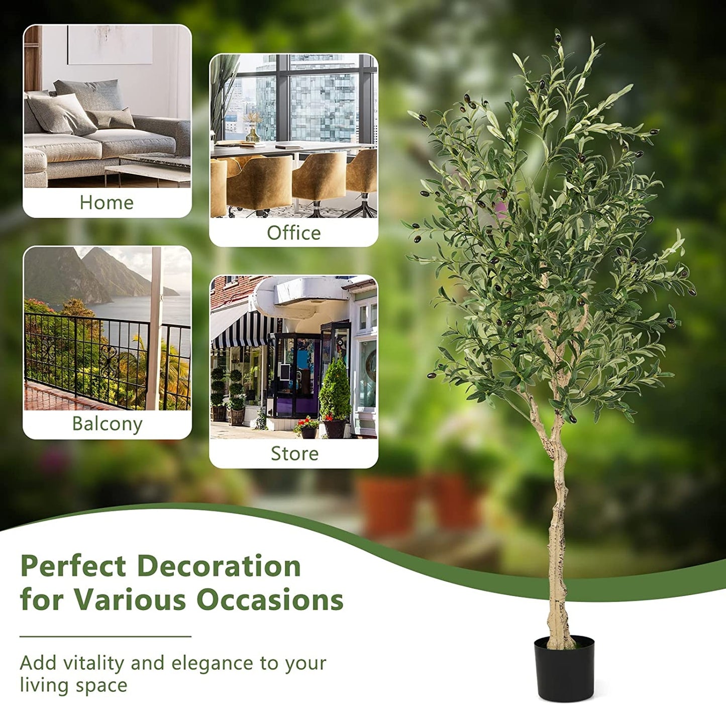 6 Feet Artificial Olive Tree, Cement Pot, Green Faux Plants at Gallery Canada