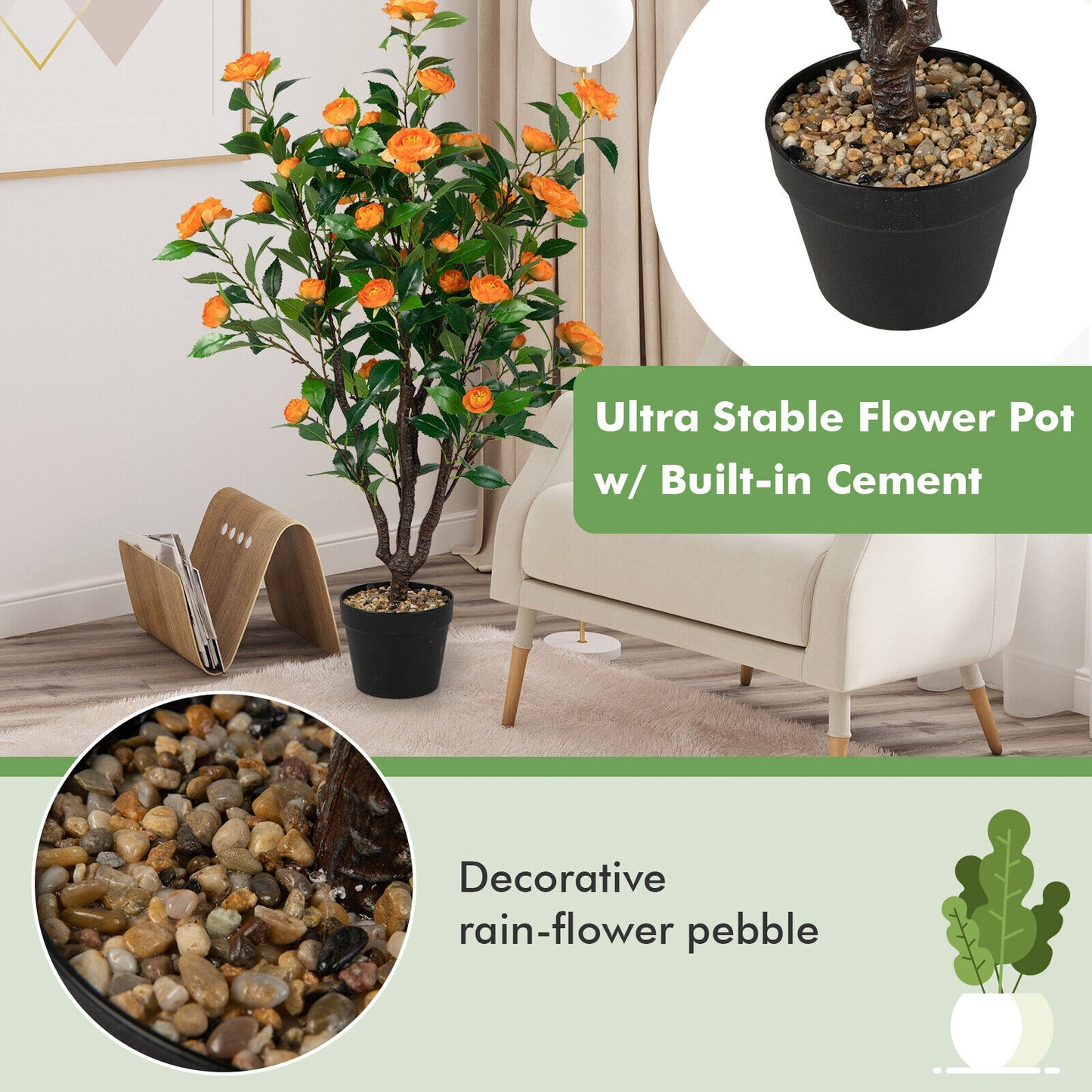 3.3 Feet Artificial Camellia Tree, Indoor Outdoor, Multicolor Faux Plants at Gallery Canada
