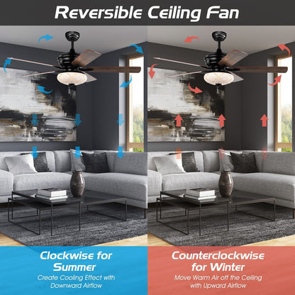 52 Inch Ceiling Fan with 3 Wind Speeds and 5 Reversible Blades, Black at Gallery Canada