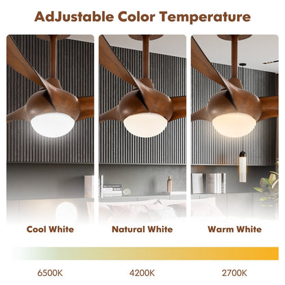 52 Inch Ceiling Fan with Changeable Light Color and 6-Level Adjustable Speed, Brown