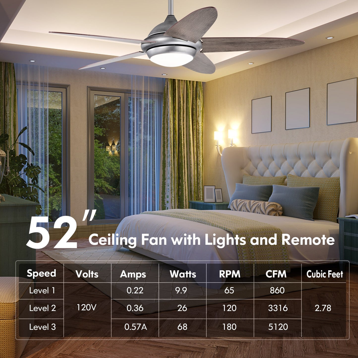 52 Inch Ceiling Fan With Lights, 3 Colors, Silver Ceiling Fans at Gallery Canada