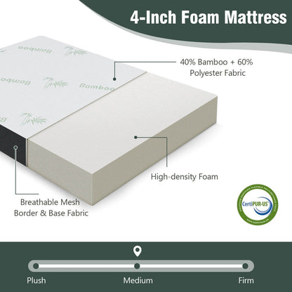 76 x 31 x 4 Inch Tri Folding Foam Mattress with Bamboo Fiber Cover and Handle, Gray