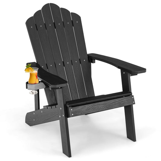 Weather Resistant HIPS Outdoor Adirondack Chair with Cup Holder, Black at Gallery Canada