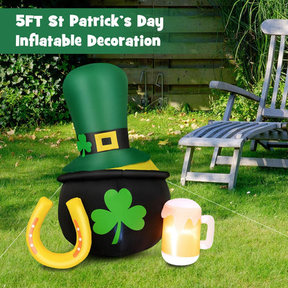 5 Feet St Patrick's Day Inflatable Decoration with Leprechaun Hat, Green