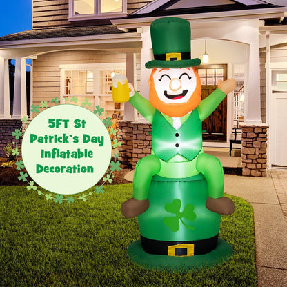 5 Feet St Patrick's Day Inflatable Decoration Leprechaun Sitting on Hat, Green