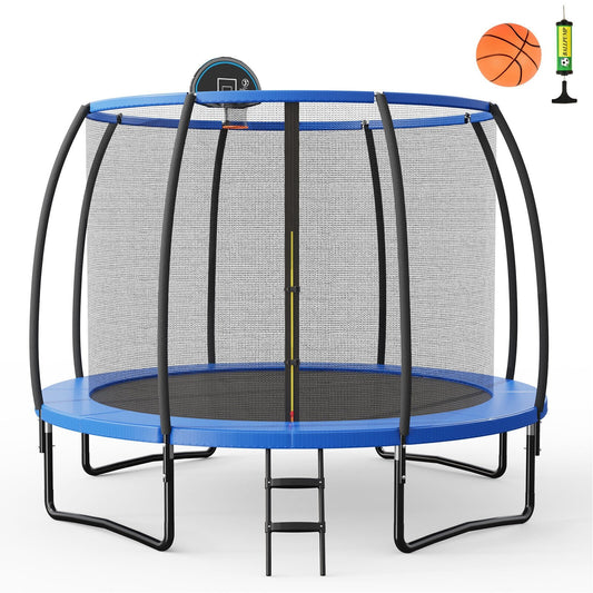8/10 Feet Recreational Trampoline with Basketball Hoop-10 ft, Blue