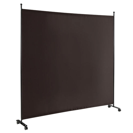 6 Feet Single Panel Rolling Room Divider with Smooth Wheels, Brown