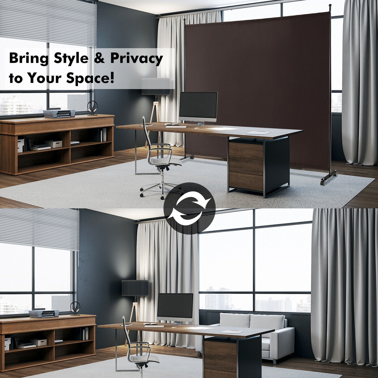 6 Feet Single Panel Rolling Room Divider with Smooth Wheels, Brown Room Dividers at Gallery Canada