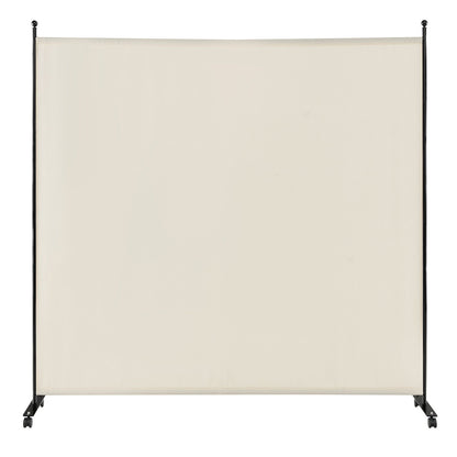 6 Feet Single Panel Rolling Room Divider with Smooth Wheels, White