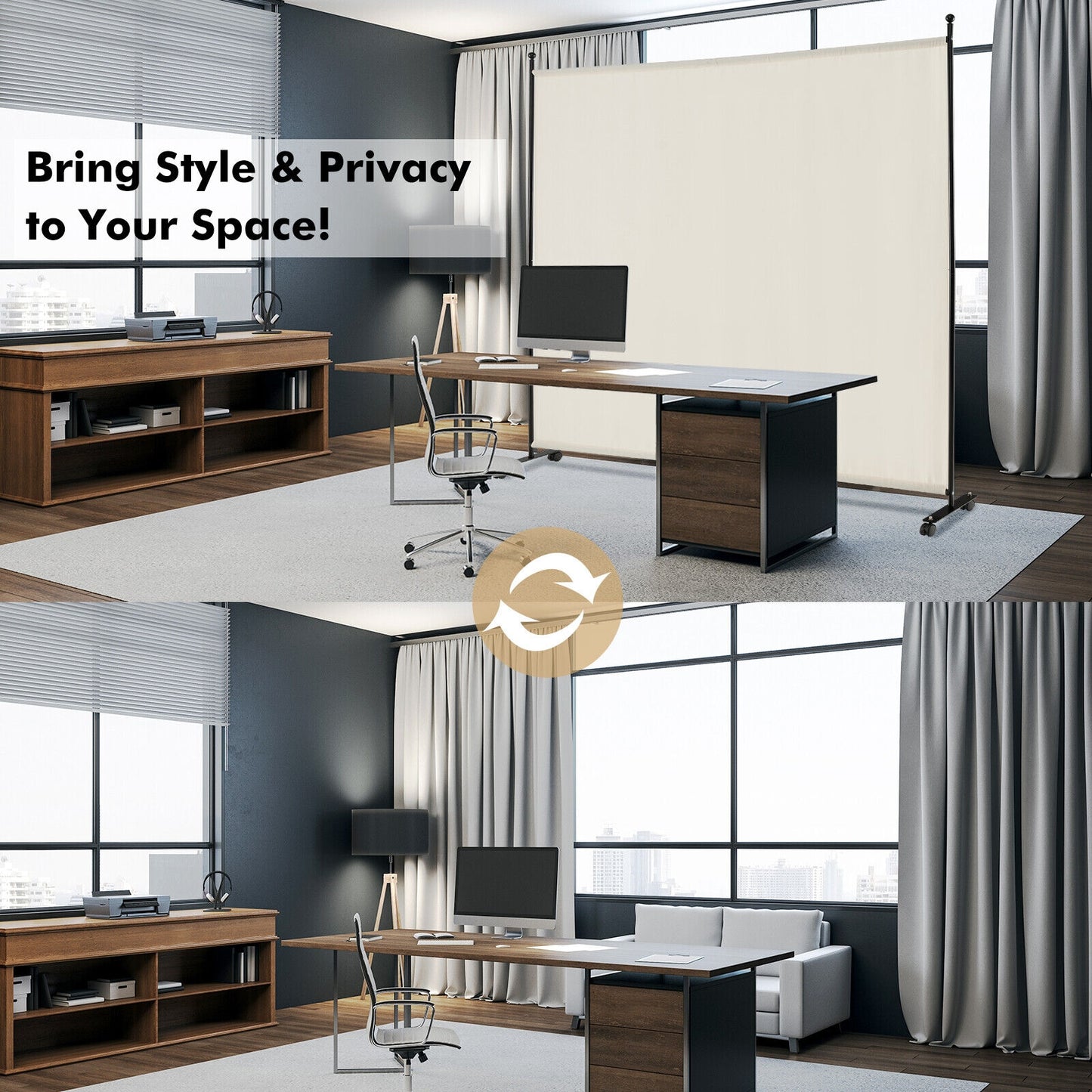6 Feet Single Panel Rolling Room Divider, White Room Dividers at Gallery Canada