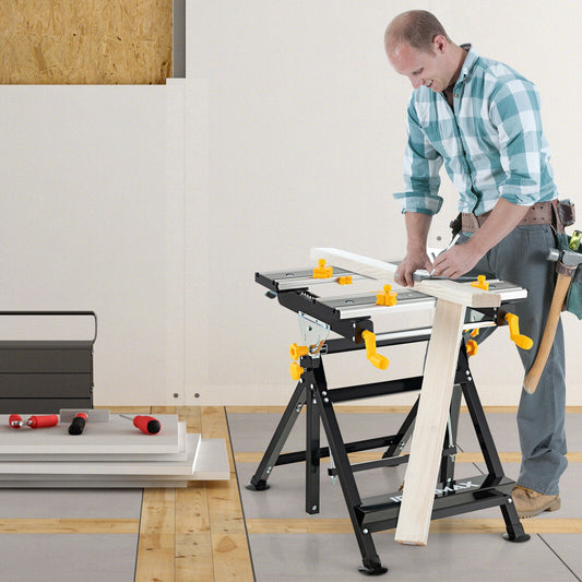 Folding Work Table, Tiltable Platform, 7-Level Adjustable Height, Black Garages Black at Gallery Canada