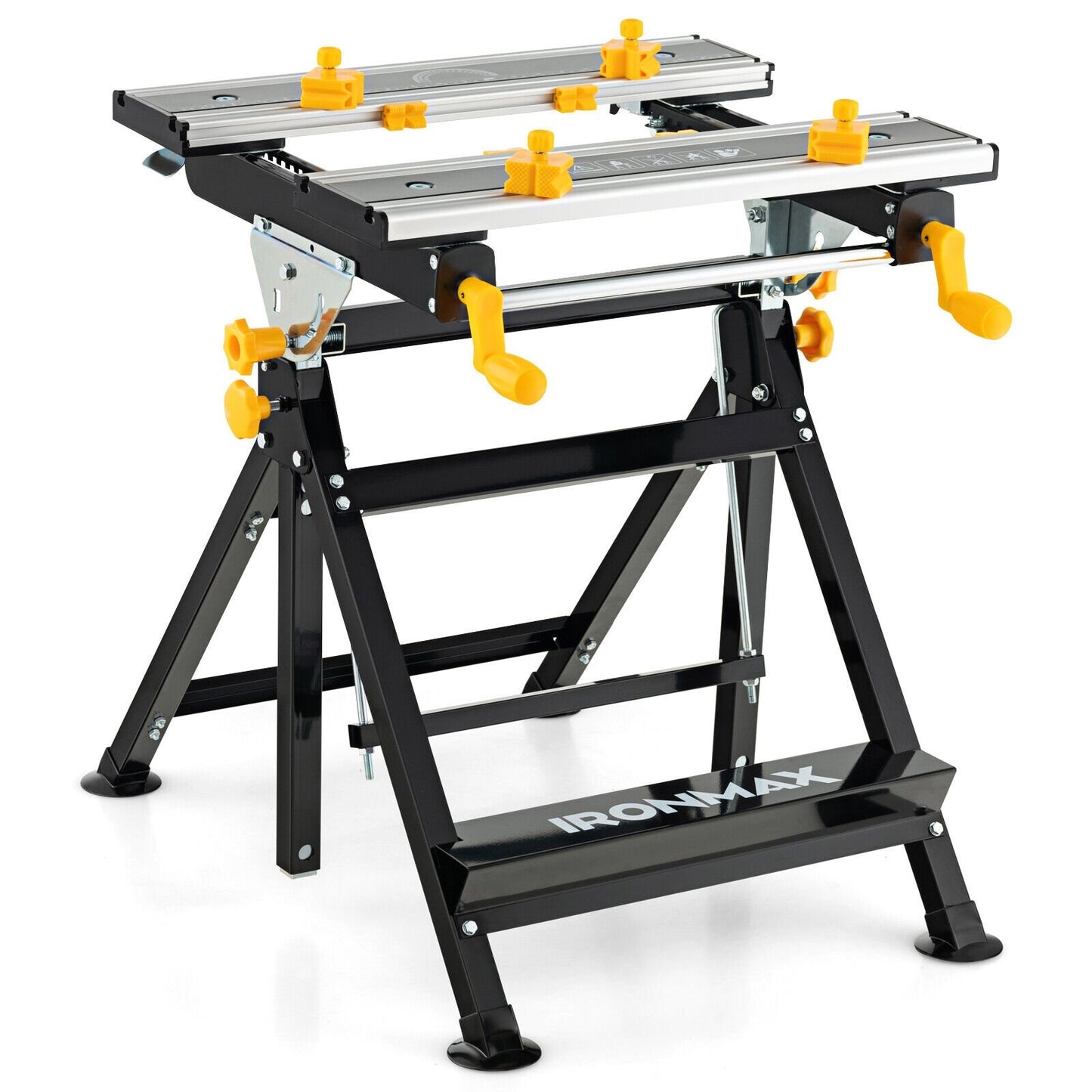 Folding Work Table with Tiltable Platform and 7-level Adjustable Height, Black