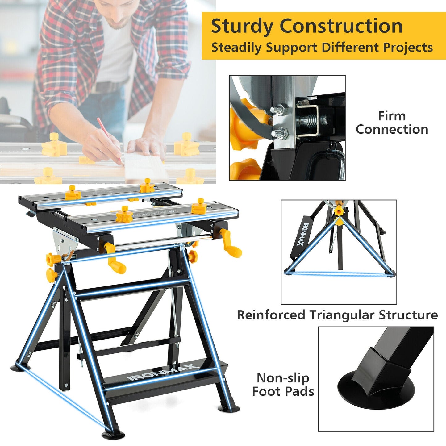 Folding Work Table, Tiltable Platform, 7-Level Adjustable Height, Black Garages at Gallery Canada