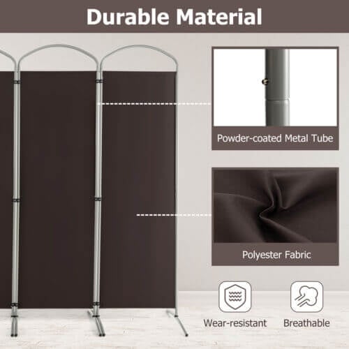 6.2Ft Folding 4-Panel Room Divider, Brown Room Dividers at Gallery Canada