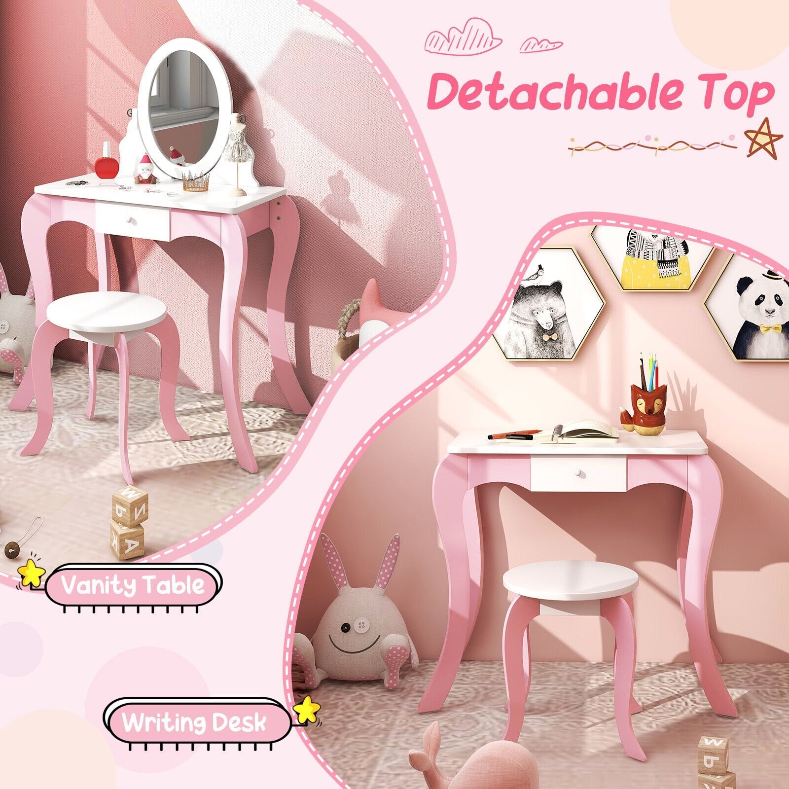 Pretend Kids Vanity Set with 360° Rotatable Mirror and Play Accessories, Pink at Gallery Canada