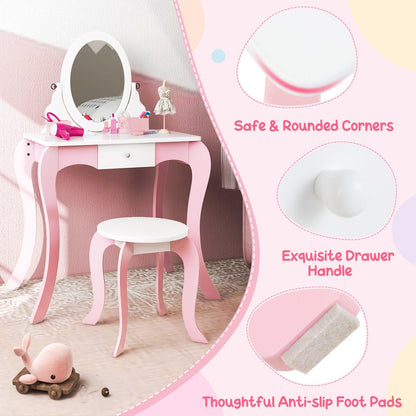 Pretend Kids Vanity Set with 360° Rotatable Mirror and Play Accessories, Pink at Gallery Canada
