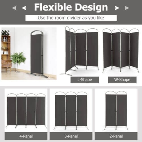 6.2Ft Folding 4-Panel Room Divider for Home Office Living Room , Gray