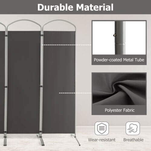6.2Ft Folding 4-Panel Room Divider, Gray Room Dividers at Gallery Canada