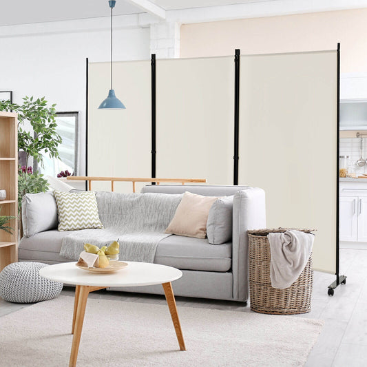 3 Panel Folding Room Divider With Lockable Wheels, White Room Dividers White at Gallery Canada