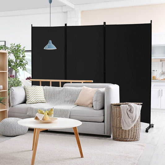 3 Panel Folding Room Divider With Lockable Wheels, Black Room Dividers Black at Gallery Canada