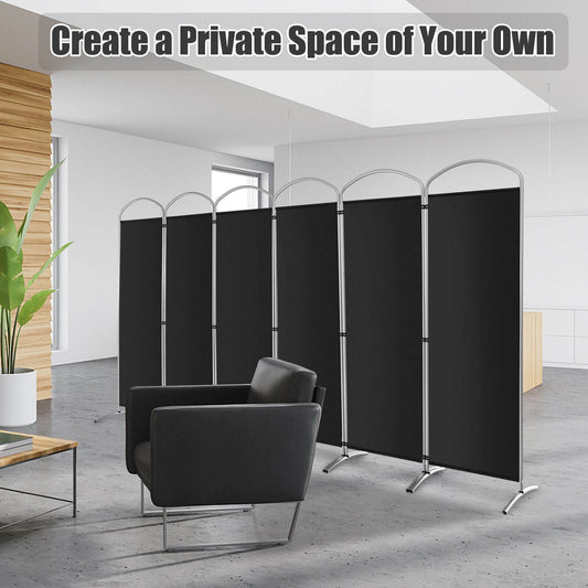 6-Panel Freestanding Folding Privacy Screen, Black Room Dividers Black at Gallery Canada