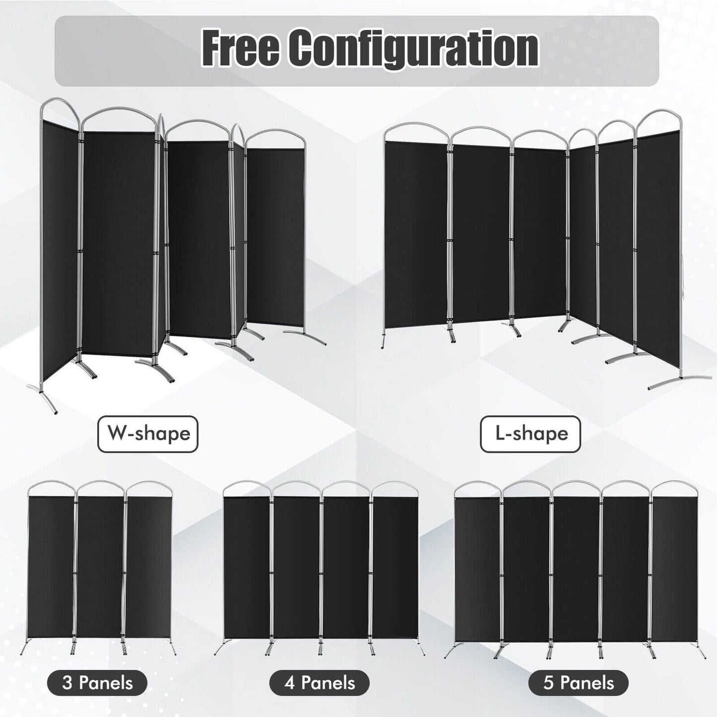 6-Panel Freestanding Folding Privacy Screen, Black Room Dividers at Gallery Canada