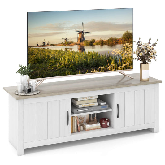 TV Stand With 2 Cabinets, Open Shelves, For 65 Inch TVs, Natural Entertainment Centers & TV Stands Natural at Gallery Canada