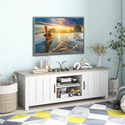 TV Stand with 2 Cabinets and Open Shelves for TVs up to 65 Inch, Natural