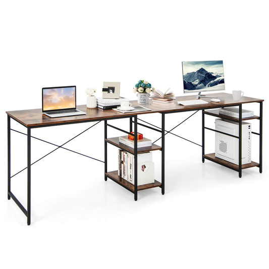 L Shaped Computer Desk with 4 Storage Shelves and Cable Holes, Rustic Brown