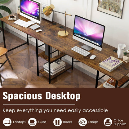 L Shaped Computer Desk with 4 Storage Shelves and Cable Holes, Rustic Brown at Gallery Canada