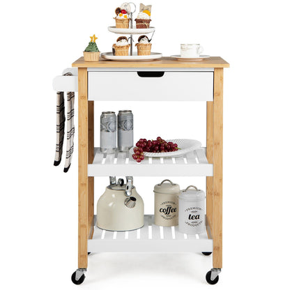 3-Tier Kitchen Island Cart Rolling Service Trolley with Bamboo Top, Natural