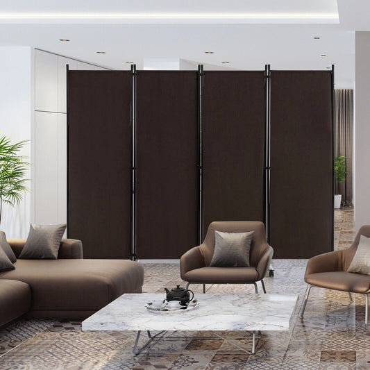 4-Panel Folding Room Divider 6 Feet Rolling Privacy Screen with Lockable Wheels, Brown Room Dividers Brown at Gallery Canada