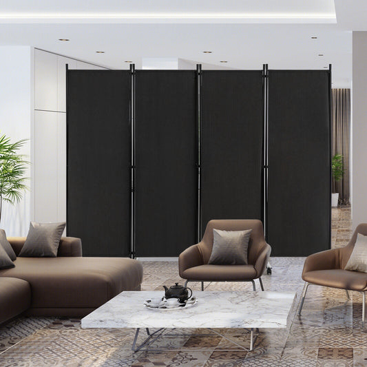 4-Panel Folding Room Divider, 6 Feet, Lockable Wheels, Black Room Dividers Black at Gallery Canada