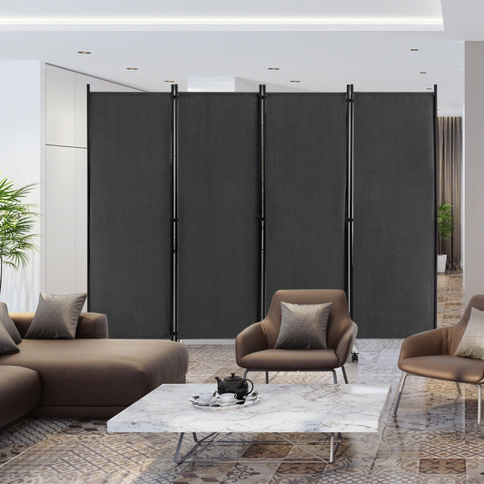 4-Panel Folding Room Divider, 6 Feet, Lockable Wheels, Gray Room Dividers Gray at Gallery Canada