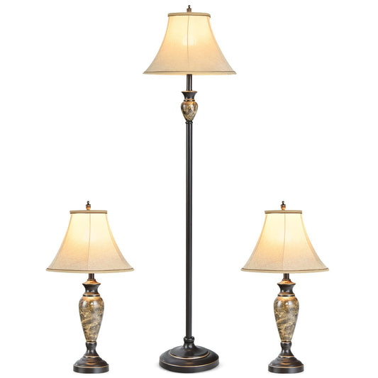 3-Piece Table and Floor Lamp Set with Linen Fabric Lamp Shades, Beige at Gallery Canada