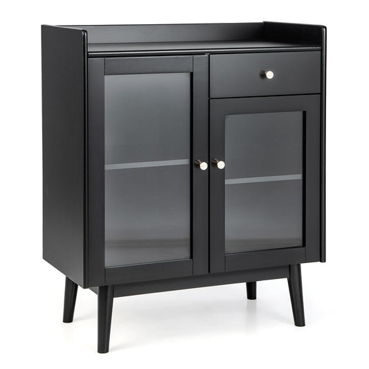 Kitchen Buffet Sideboard with 2 Tempered Glass Doors and Drawer, Black