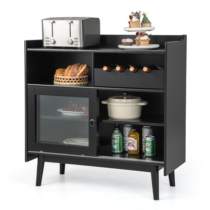 Kitchen Buffet Sideboard with Wine Rack and Sliding Door, Black at Gallery Canada