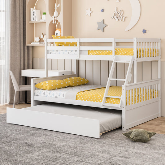 Twin Over Full Bunk Bed With Trundle, White