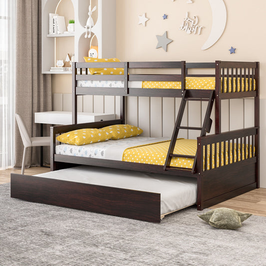 Twin Over Full Convertible Bunk Bed With Trundle, Espresso