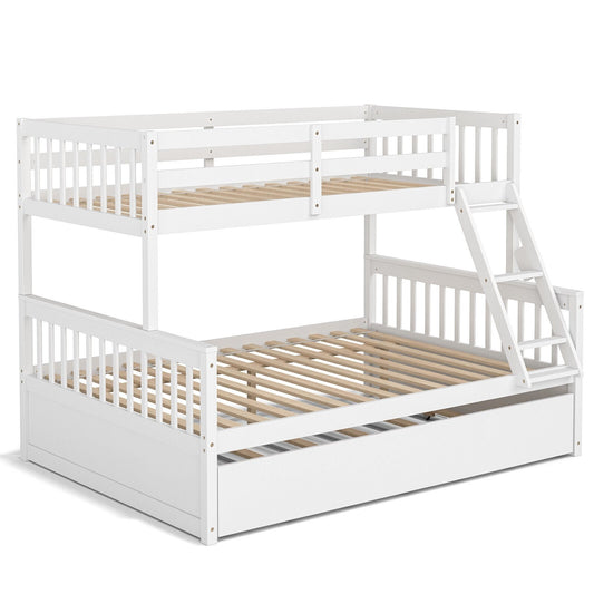 Twin Over Full Convertible Bunk Bed with Twin Trundle, White