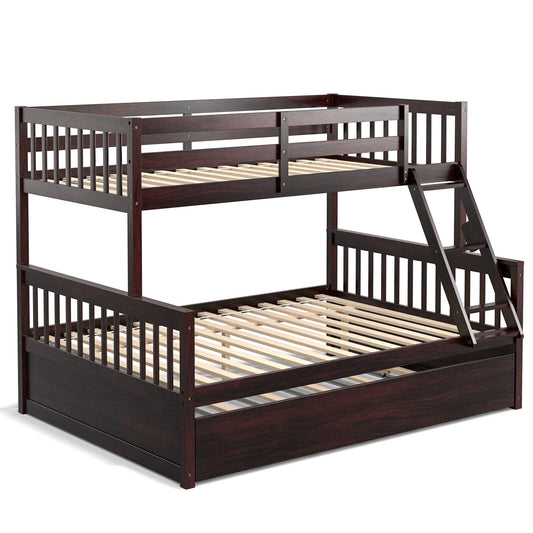 Twin Over Full Convertible Bunk Bed with Twin Trundle, Espresso