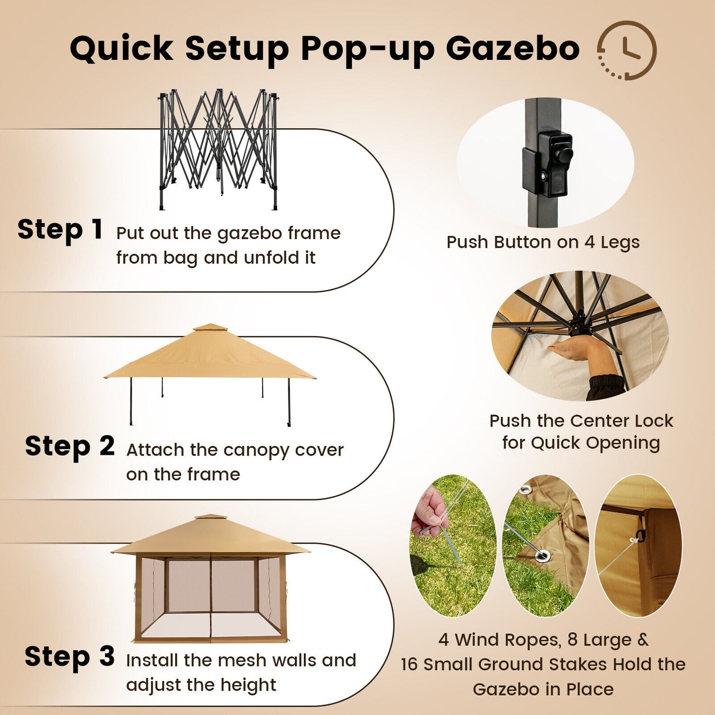 13 x 13 Feet Pop Up Canopy Tent, Mesh Sidewall, Coffee Canopies at Gallery Canada