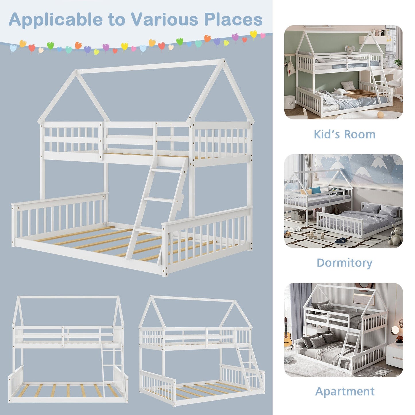 Twin Over Full Bunk Bed With Ladder, Guardrails, White Bunk Bed Frame at Gallery Canada