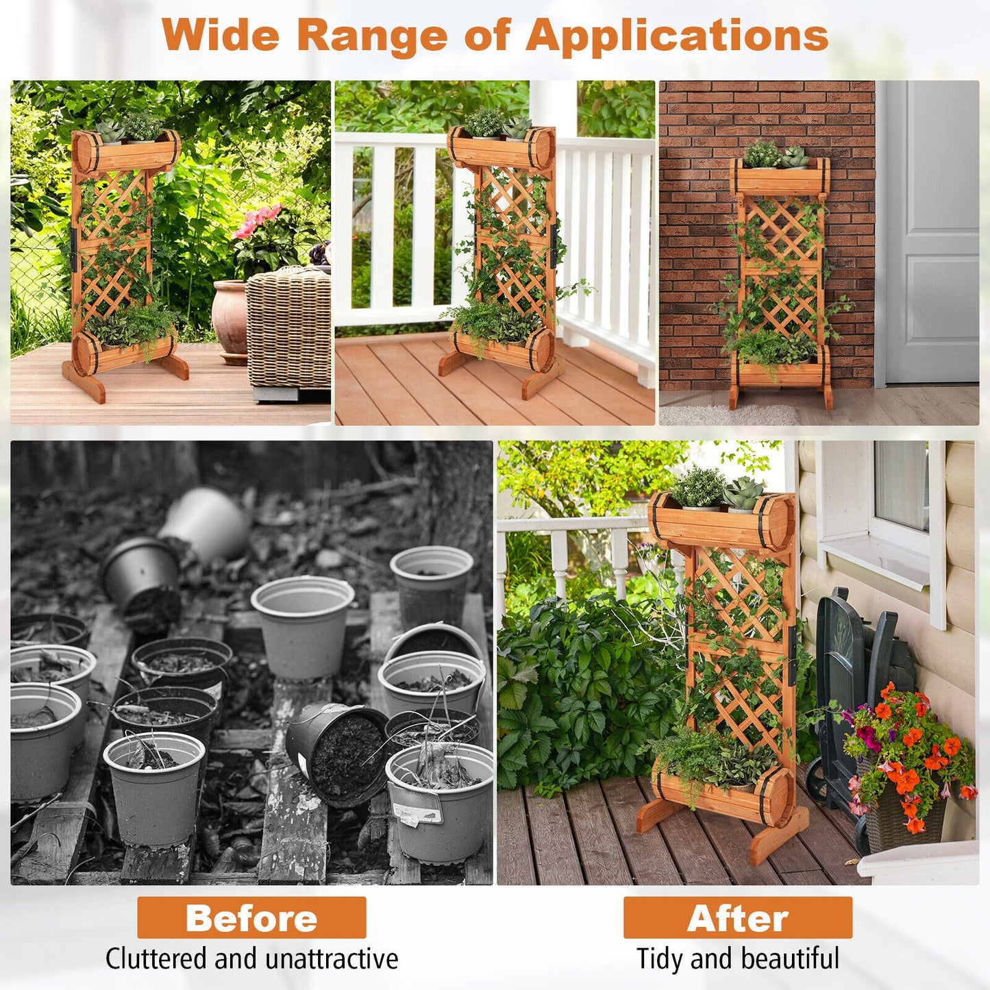 2-Tier Wooden Raised Garden Bed With Trellis, Orange Raised Garden Beds at Gallery Canada