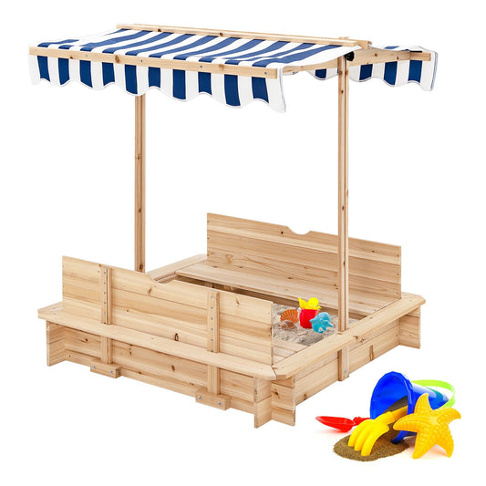 Kids Wooden Sandbox with Canopy and Bench Seats, Blue at Gallery Canada