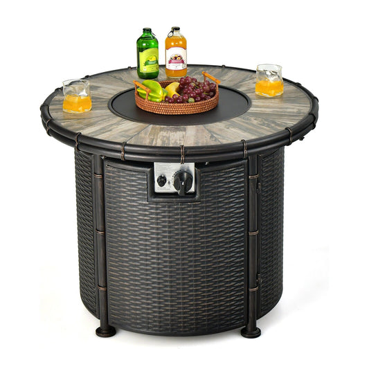 32 Inch Patio Round 30000 BTU Propane Fire Pit Table with Fire Glasses and PVC Cover, Black