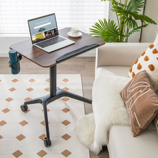 Pneumatic Standing Desk, Anti-Fall Baffle, Cup Holder, Brown Laptop Tables & Printer Stands Brown at Gallery Canada
