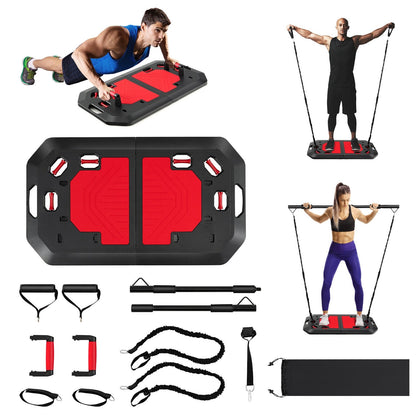 Push up Board Set Folding Push up Stand with Elastic String Pilate Bar Bag, Black